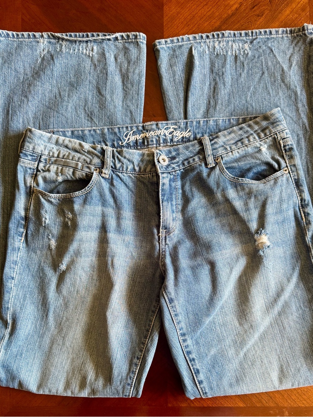 Vtg American Eagle Real Flare Distressed 100% Cotton Jeans - 14 Long